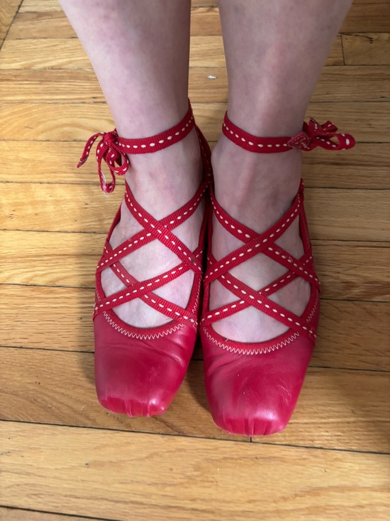 Miss Sixty Shoes - Vintage Miss Sixty Red Crisscross Ankle Tie Ballet Flats